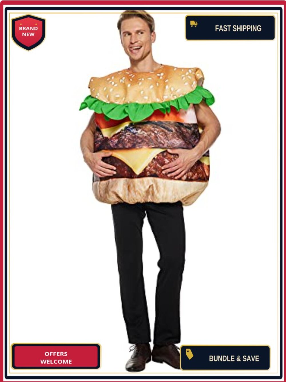 Unisex Adult Cheeseburger Costume Halloween Food Cosplay One Size